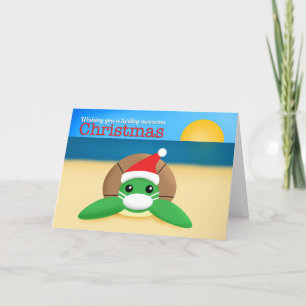 Cartes Pour Fêtes Annuelles Joyeux Noël jolie tortue de mer en masque facial