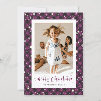 Cartes Pour Fêtes Annuelles Joyeux Noël Jolly Purple Plaid Photo