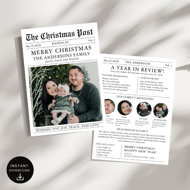 Cartes Pour Fêtes Annuelles Joyeux Noël Joyeux journal Année en revue Photo (Créateur téléchargé)