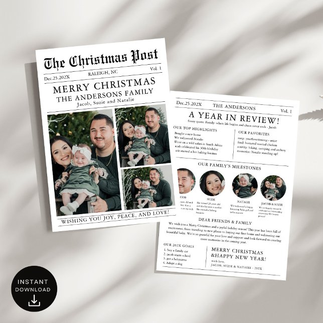Cartes Pour Fêtes Annuelles Joyeux Noël Joyeux journal Année en revue Photo (Créateur téléchargé)