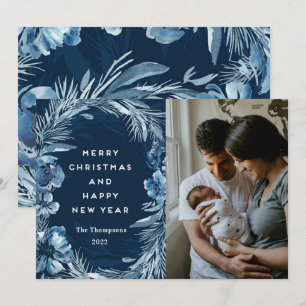 Cartes Pour Fêtes Annuelles Joyeux Noël Joyeux Nouvel An Aquarelle Bleue Hol