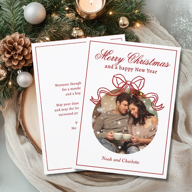 Cartes Pour Fêtes Annuelles Joyeux Noël Joyeux Nouvel An Coquette Bow Photo (Créateur téléchargé)
