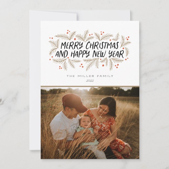Cartes Pour Fêtes Annuelles Joyeux Noël Joyeux Nouvel An Floral (Devant)