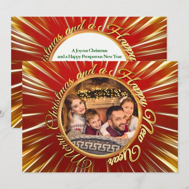 Cartes Pour Fêtes Annuelles Joyeux Noël Joyeux Nouvel An Gold Circle Photo (Devant / Derrière)