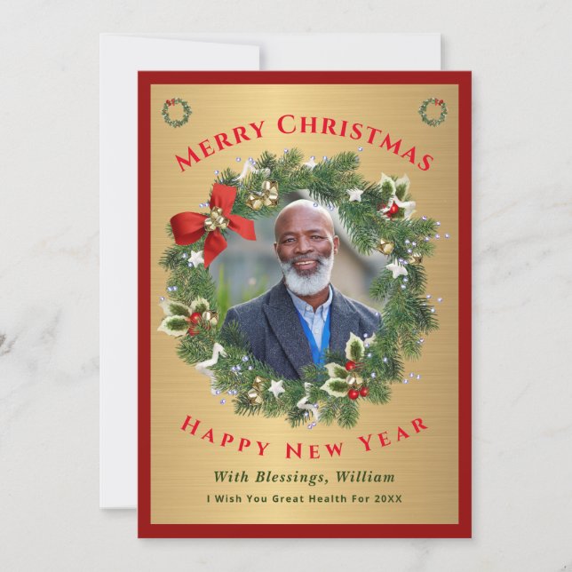 Cartes Pour Fêtes Annuelles Joyeux Noël Joyeux Nouvel An Gold Red Photo (Devant)