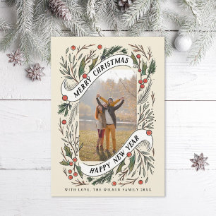 Cartes Pour Fêtes Annuelles Joyeux Noël Joyeux Nouvel An Pine Holly Photo