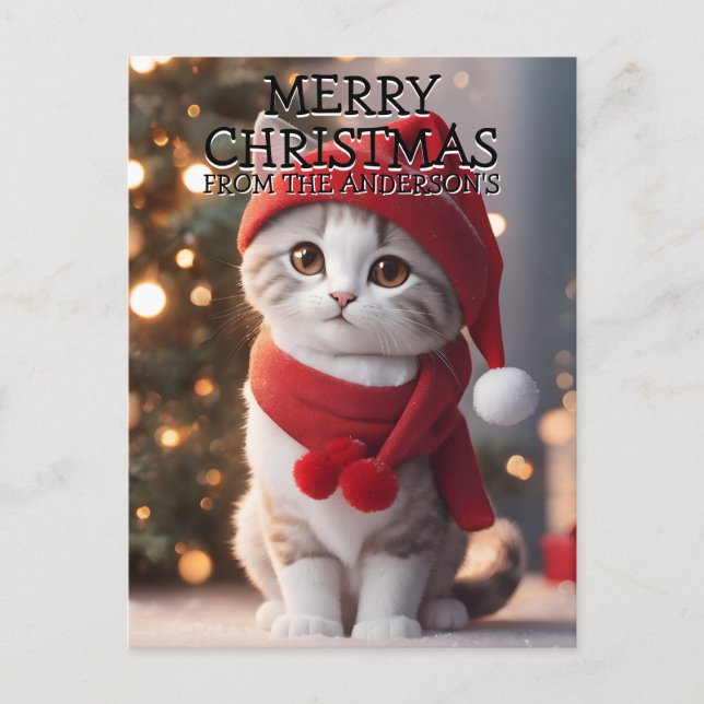 Cartes Pour Fêtes Annuelles Joyeux Noël Kitty Chat Personnalisé (Devant)