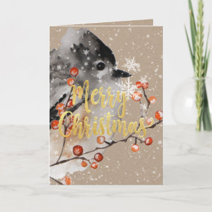 Cartes Pour Fêtes Annuelles Joyeux Noël Kraft Sparrow and Berries
