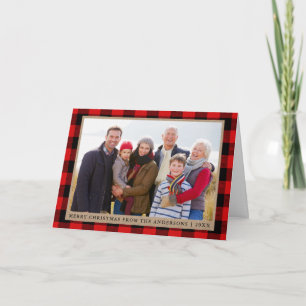 Cartes Pour Fêtes Annuelles Joyeux Noël Kraft Tartan Famille photo pliée