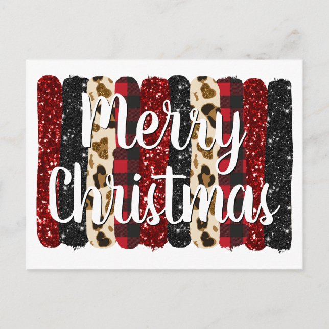 Cartes Pour Fêtes Annuelles Joyeux Noël Léopard Parties scintillant Brush Stro (Devant)