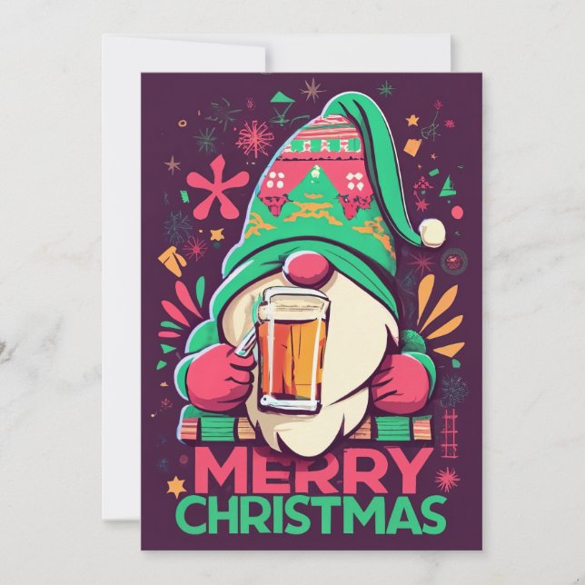 Cartes Pour Fêtes Annuelles Joyeux Noël, les gnomes boivent des boissons de No (Devant)