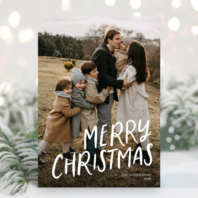Cartes Pour Fêtes Annuelles Joyeux Noël lettrage moderne simple une photo (Créateur téléchargé)