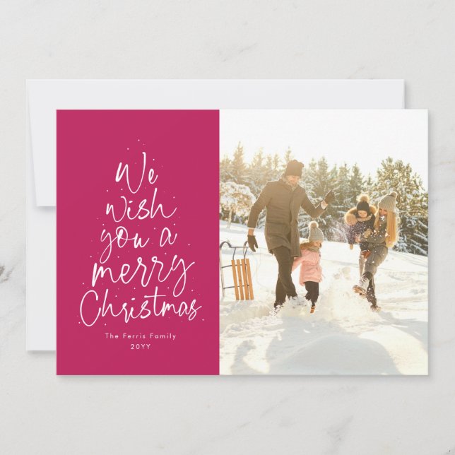 Cartes Pour Fêtes Annuelles Joyeux Noël magenta rose amusant photo de famille (Devant)