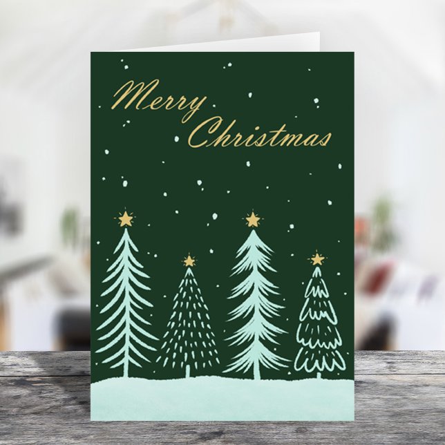 Cartes Pour Fêtes Annuelles Joyeux Noël main tirée couleur verte (Créateur téléchargé)