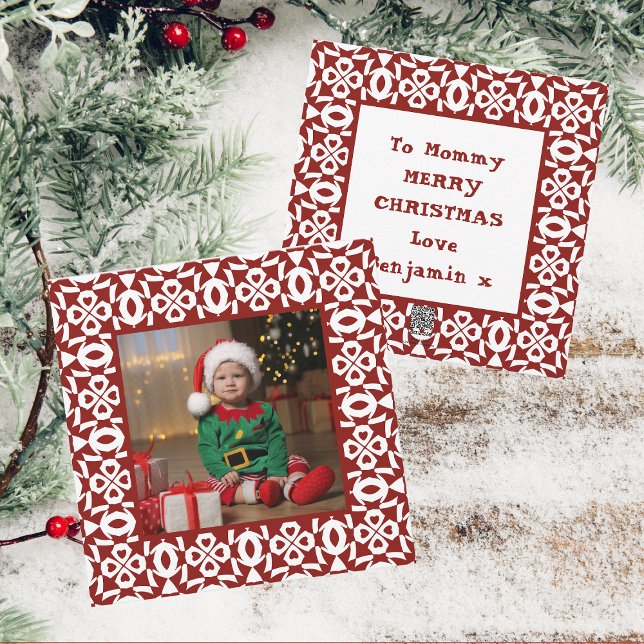 Cartes Pour Fêtes Annuelles Joyeux Noël Maman Rouge Blanc Photo géométrique (Créateur téléchargé)