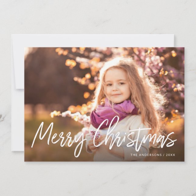 Cartes Pour Fêtes Annuelles Joyeux Noël manuscrit blanc Script photo (Devant)
