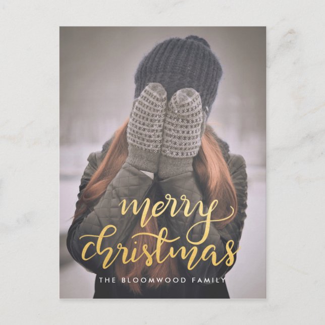 Cartes Pour Fêtes Annuelles Joyeux Noël manuscrit Faux Gold Script Photo (Devant)