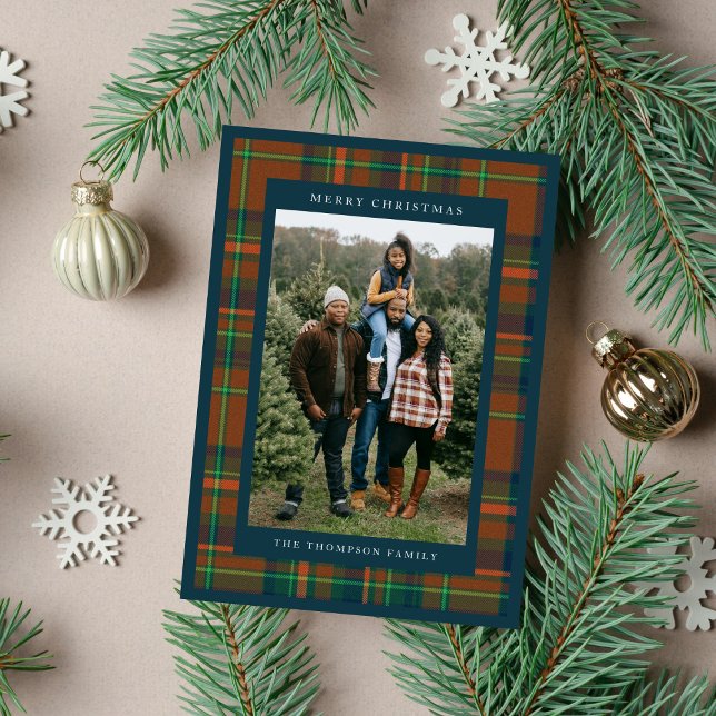 Cartes Pour Fêtes Annuelles Joyeux Noël Marine Plaid Flannel Famille Photo (Créateur téléchargé)