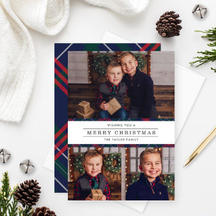 Cartes Pour Fêtes Annuelles Joyeux Noël Marine Tartan Plaid Photo Collage