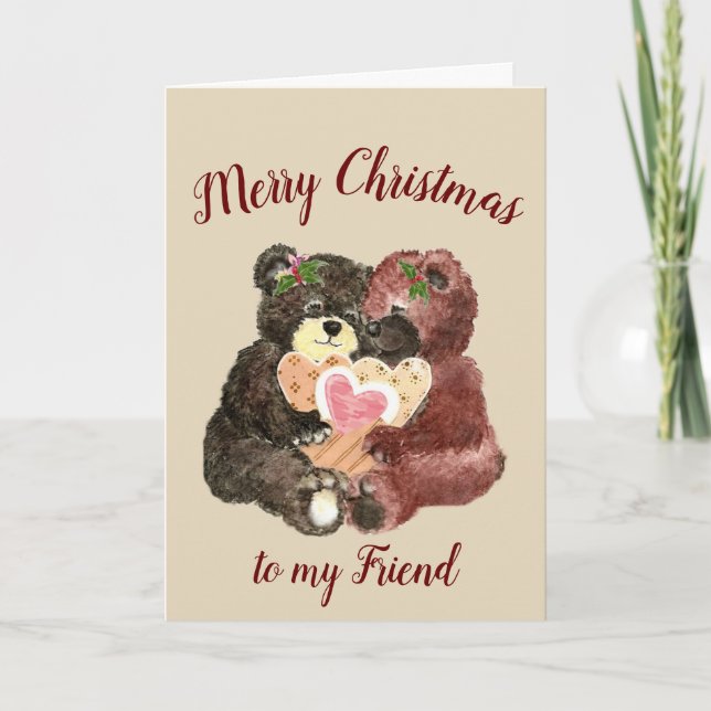Cartes Pour Fêtes Annuelles Joyeux Noël Meilleur Ami Cute Teddy Bear Hugs (Devant)