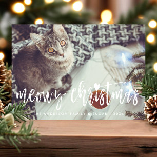 Cartes Pour Fêtes Annuelles Joyeux Noël Meowy Script Moderne Photo de Chat de