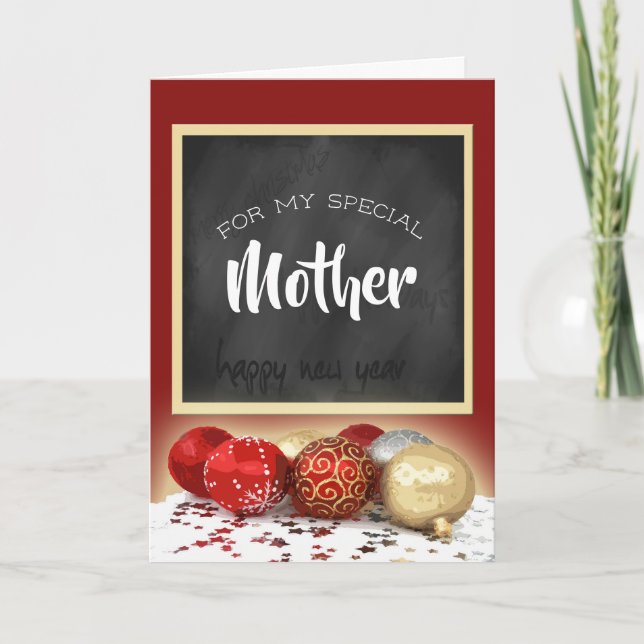Cartes Pour Fêtes Annuelles Joyeux Noël Mère tableau noir et ornements (Devant)