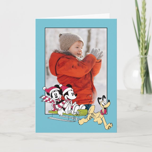 Cartes Pour Fêtes Annuelles Joyeux Noël | Mickey Mouse Luge d'hiver (Devant)