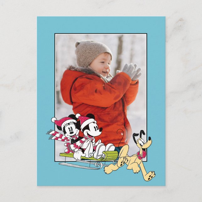 Cartes Pour Fêtes Annuelles Joyeux Noël | Mickey Souris - Motoneige d'hiver (Devant)