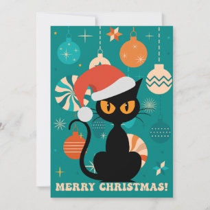 Cartes Pour Fêtes Annuelles Joyeux Noël MidCentury Chat moderne à Santa Hat