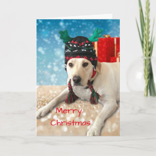 Cartes Pour Fêtes Annuelles Joyeux Noël mignon chien Labrador avec Casquette A
