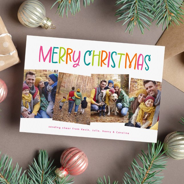 Cartes Pour Fêtes Annuelles Joyeux Noël mignon fun quatre photo (Créateur téléchargé)