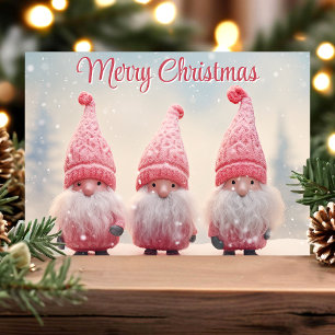 Cartes Pour Fêtes Annuelles Joyeux Noël mignon Gnomes roses
