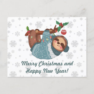 Cartes Pour Fêtes Annuelles Joyeux Noël mignon pendaison Sloth et Snowflakes