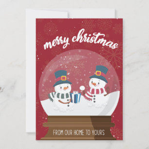 Cartes Pour Fêtes Annuelles Joyeux Noël mignon Red Snowmen Globe