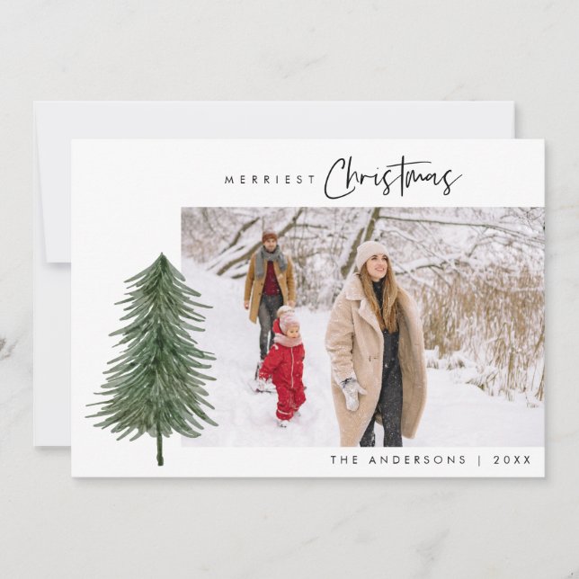Cartes Pour Fêtes Annuelles Joyeux Noël mignon xmas arbres une photo neige (Devant)
