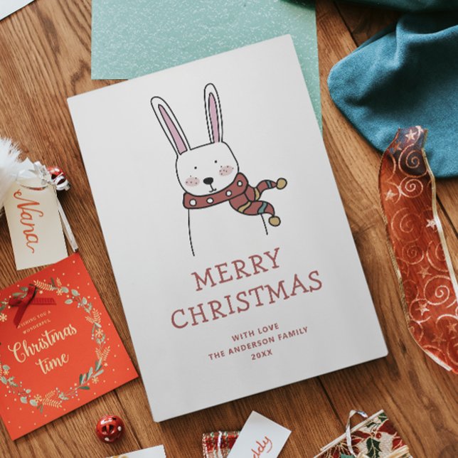 Cartes Pour Fêtes Annuelles Joyeux Noël. Mignonne animal lapin d'hiver drôle (Créateur téléchargé)