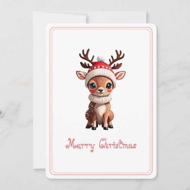 Cartes Pour Fêtes Annuelles Joyeux Noël, mignonne cerf caricature, couverture  (Devant)
