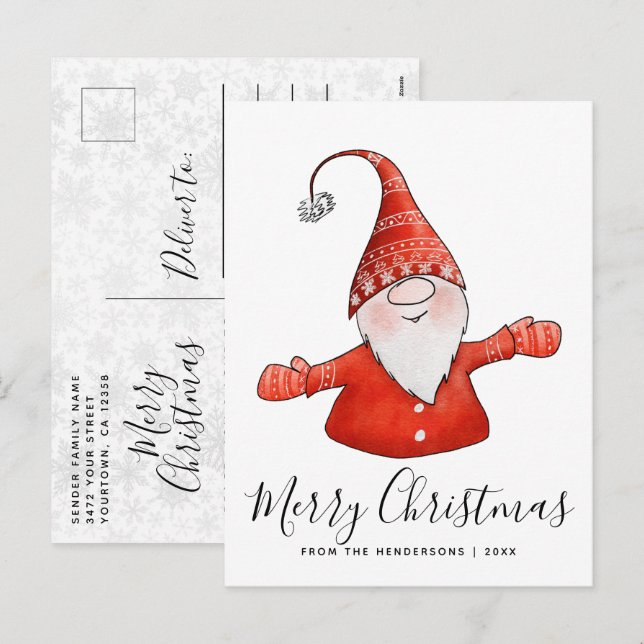 Cartes Pour Fêtes Annuelles Joyeux Noël mignonne Gnome Moderne (Devant / Derrière)