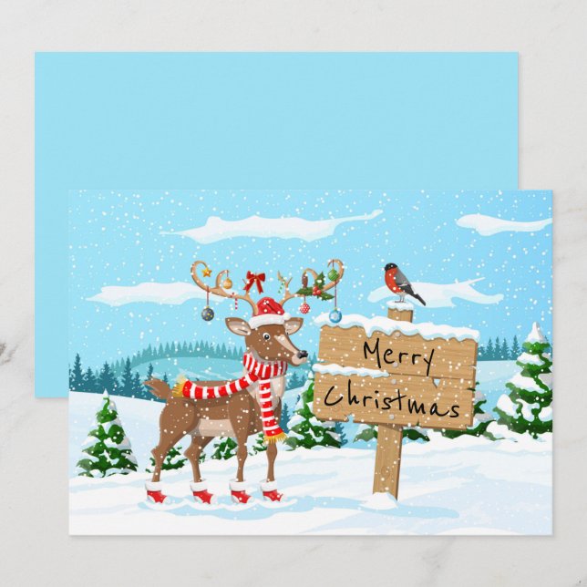 Cartes Pour Fêtes Annuelles Joyeux Noël mignonne Rudolph et Bird (Devant / Derrière)