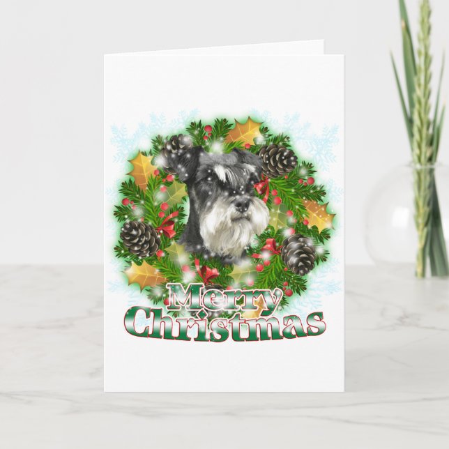 Cartes Pour Fêtes Annuelles Joyeux Noël Miniature Schnauser (Devant)