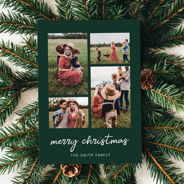 Cartes Pour Fêtes Annuelles Joyeux Noël minimal moderne Quatre photos Collage (Créateur téléchargé)