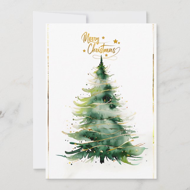 Cartes Pour Fêtes Annuelles Joyeux Noël minimaliste or et vert (Devant)