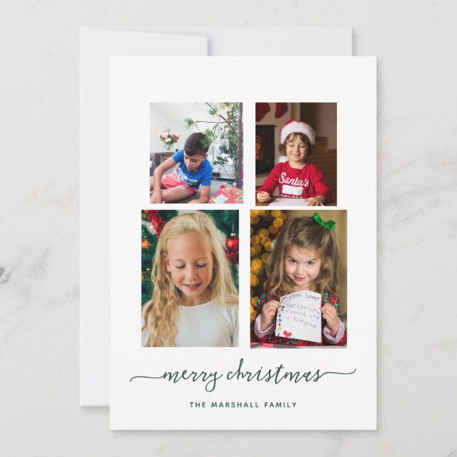 Cartes Pour Fêtes Annuelles Joyeux Noël | Modern Four Photo Collage (Devant)
