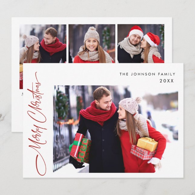 Cartes Pour Fêtes Annuelles Joyeux Noël moderne 4 PHOTO Salutation (Devant / Derrière)