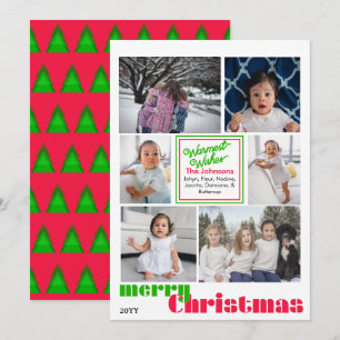 Cartes Pour Fêtes Annuelles joyeux Noël moderne 6 photo Rouge et vert