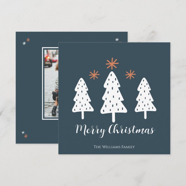 Cartes Pour Fêtes Annuelles Joyeux Noël moderne arbres et étoiles Photo (Devant / Derrière)