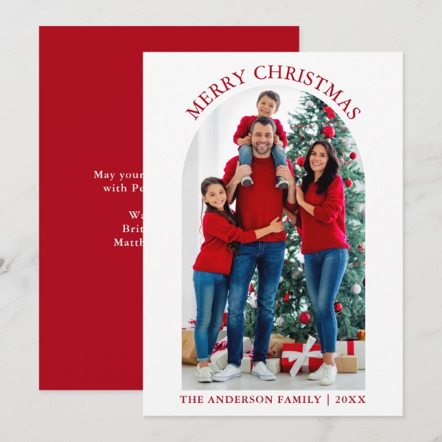 Cartes Pour Fêtes Annuelles Joyeux Noël moderne Arche photo Rouge Fête (Devant / Derrière)