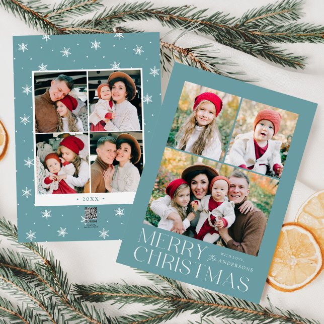 Cartes Pour Fêtes Annuelles Joyeux Noël moderne Bleu clair 7 Photo Collage (Créateur téléchargé)