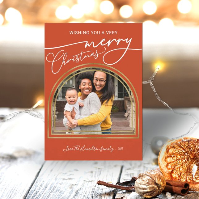 Cartes Pour Fêtes Annuelles Joyeux Noël Moderne Calligraphie Arche Frame Holi (Créateur téléchargé)