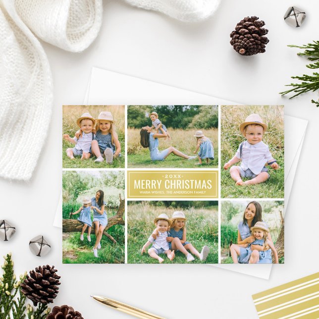 Cartes Pour Fêtes Annuelles Joyeux Noël moderne Gold Photo Collage (Créateur téléchargé)